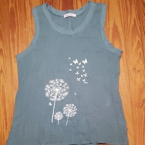 MISSLOOK Teal Blue Sleeveless Dandelion & Butterfly Print Tank